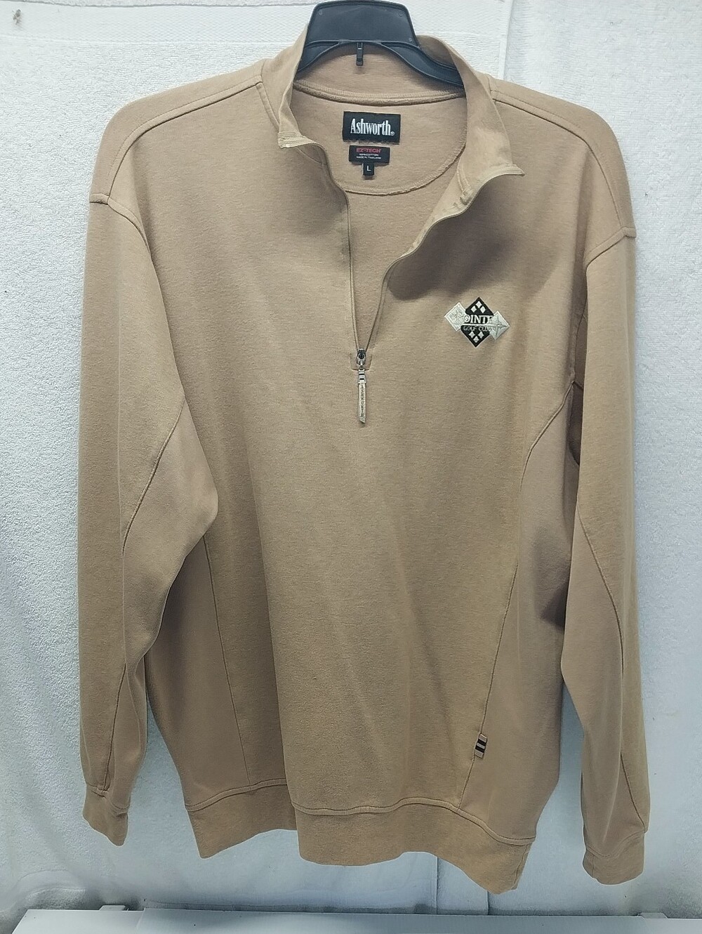 Ashworth The Pointe Golf Club Men's 1/4 Zip-Front Pullover Sweater in Tan